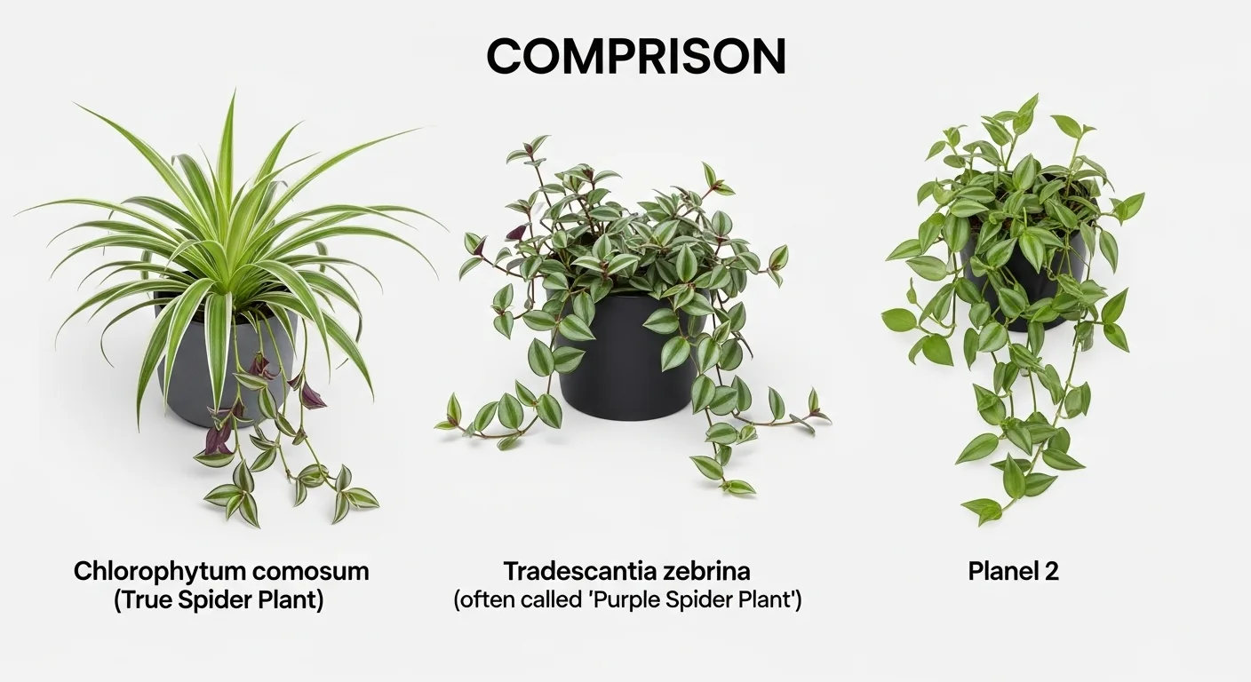 Comparison of spider plant, Tradescantia zebrina, and trailing houseplants