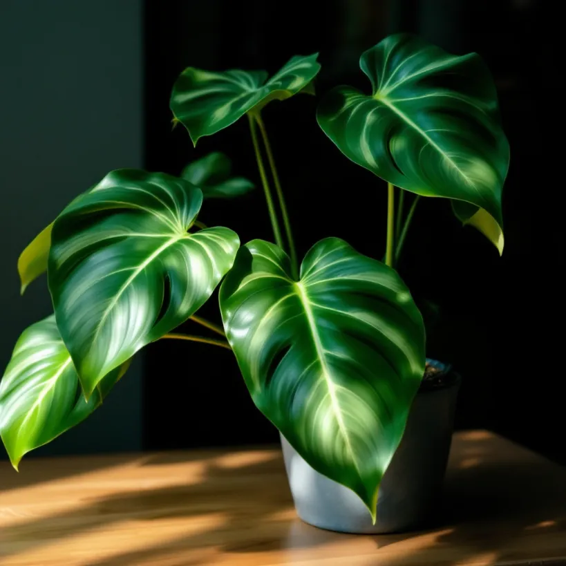 Healthy philodendron plant 5, a lush indoor houseplant with large, glossy green leaves in a gray pot.