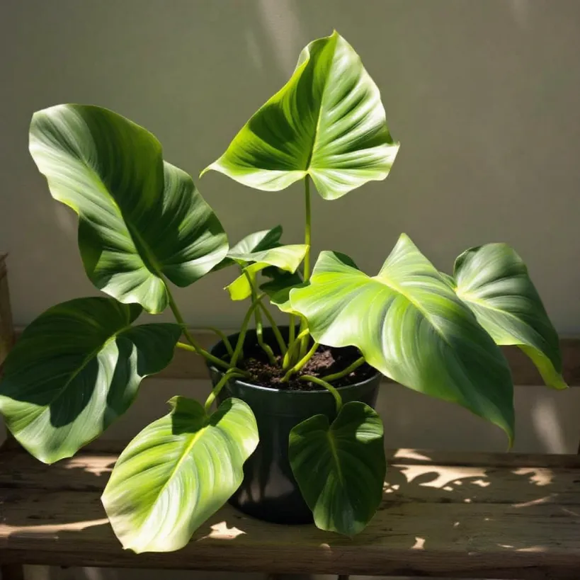 Large-leafed philodendron in bright indirect light.