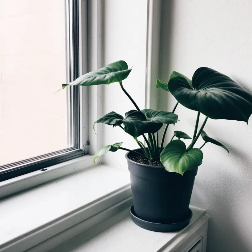 Potted Philodendron on a windowsill, ideal light requirements 5 example.