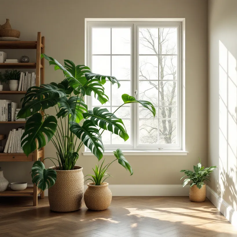 Philodendron light requirements: Monstera plant thriving by window, indoor plant care.