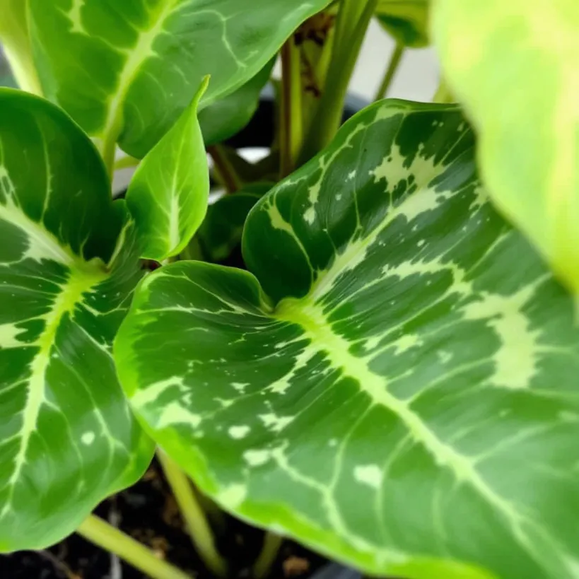 Close-up of Philodendron Undulata Cinderella plant 5, showing its variegated leaves and vibrant green color.