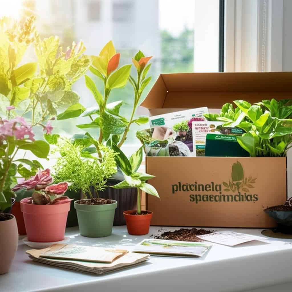 Houseplant subscription box with indoor plants and care materials from PlantasticHaven media library