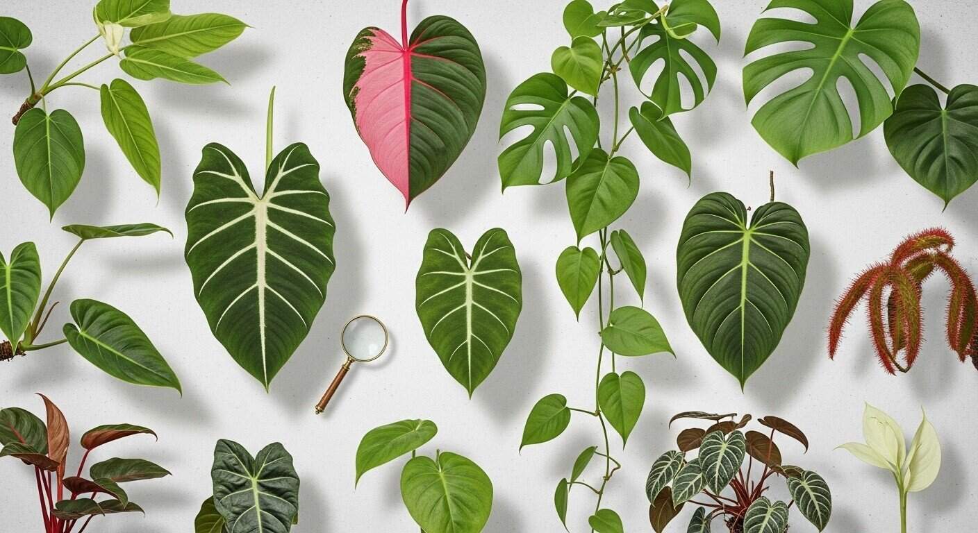 White Princess philodendron style variegated philodendron foliage showing green and white leaves in bright indirect indoor light