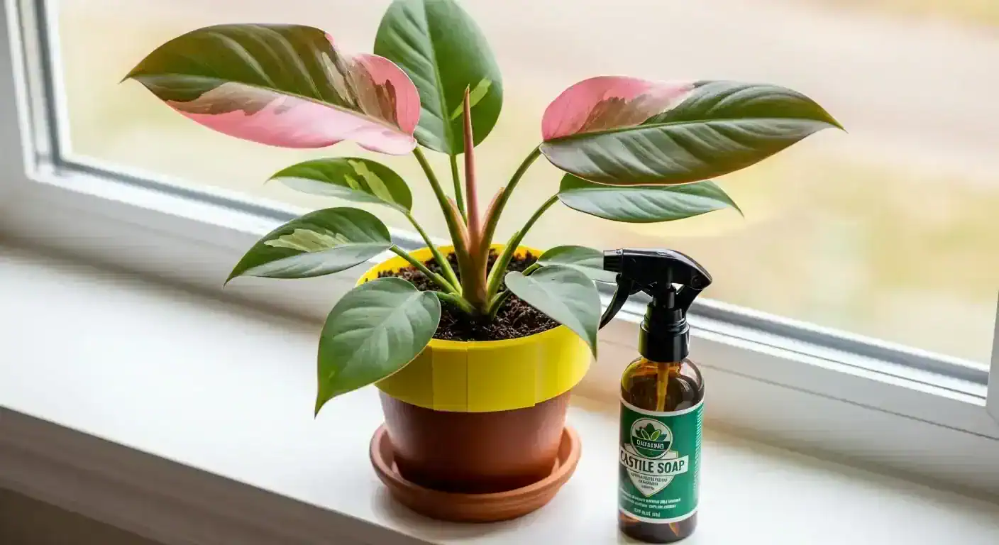 Philodendron pest treatment supplies used to clean leaves and manage common indoor plant infestations.