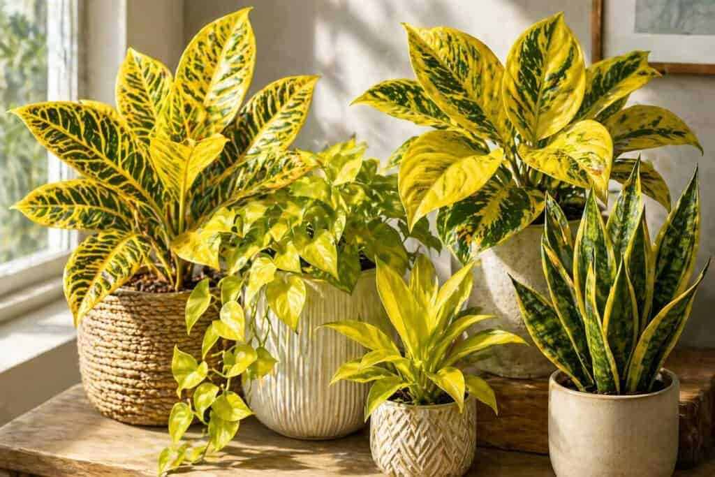 Cozy indoor plant display styled for a warm low-light corner