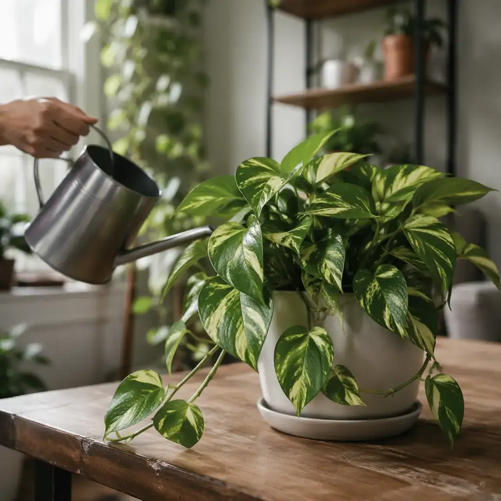 Healthy pothos plant care and watering routine for stronger roots