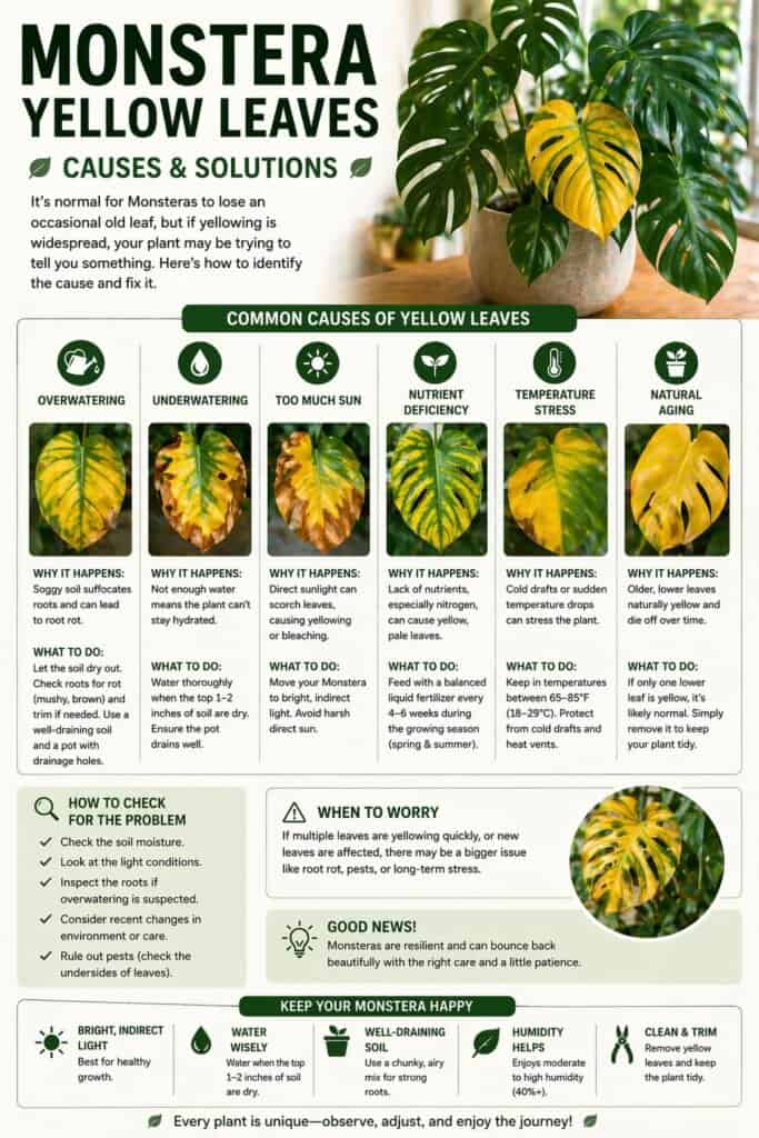 Healthy monstera with large split leaves in a bright indoor room