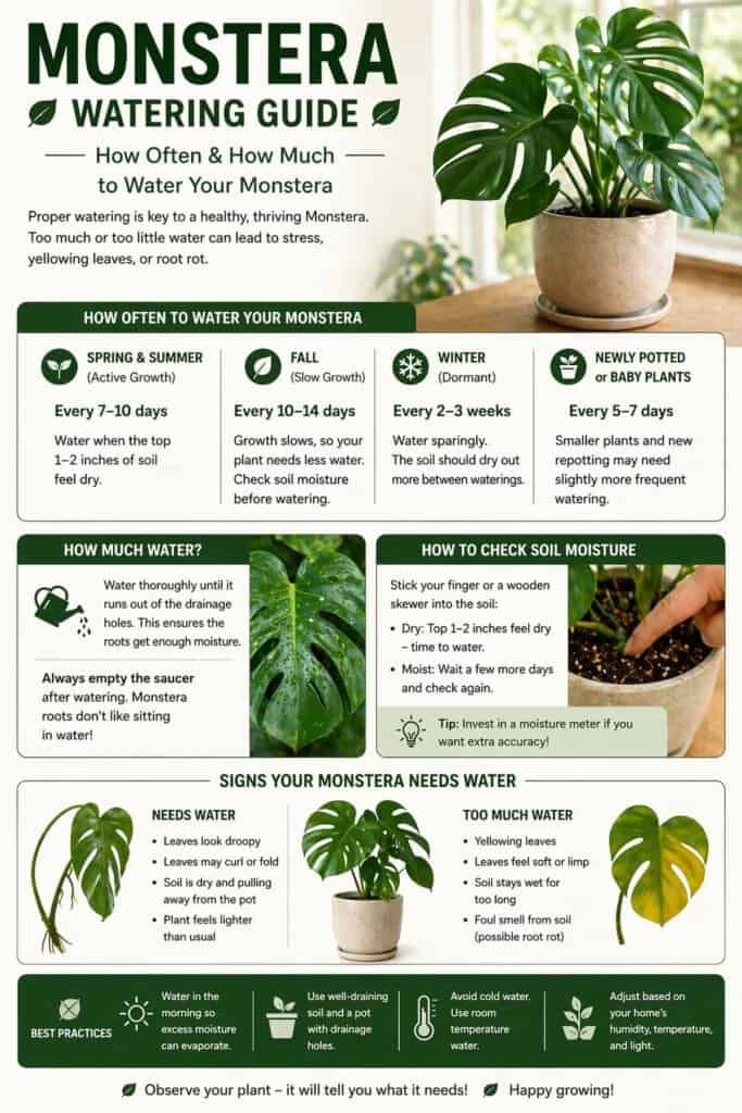 Monstera plant with a balanced watering setup in a bright room