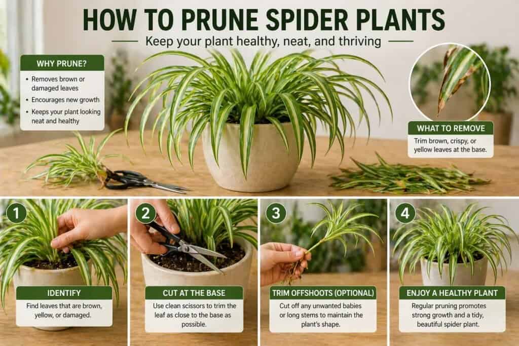 Spider plant being pruned carefully to remove damaged growth