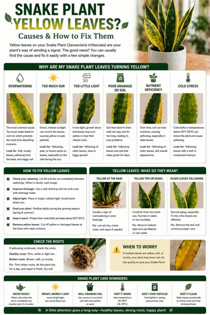 Snake plant with yellowing leaves in an indoor troubleshooting setup
