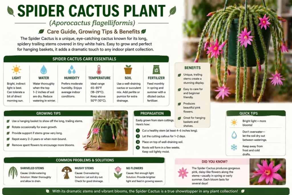 Spider cactus houseplant displayed indoors with trailing segmented growth